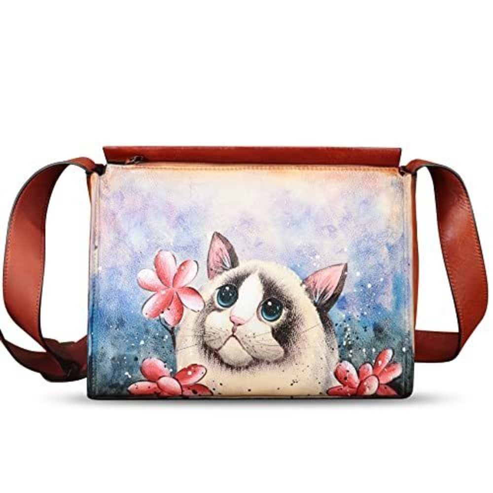 Stylish Genuine Textured Crossbody Satchel For Hand Painted Textured Handmade